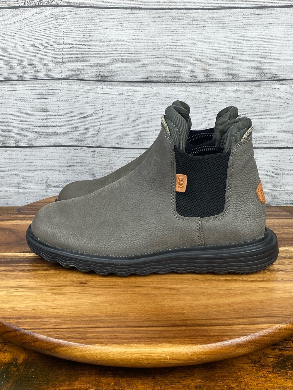 Hey Dude Branson Boot Grey Craft Leather Lightweight Chelsea Style Men’s Size 7